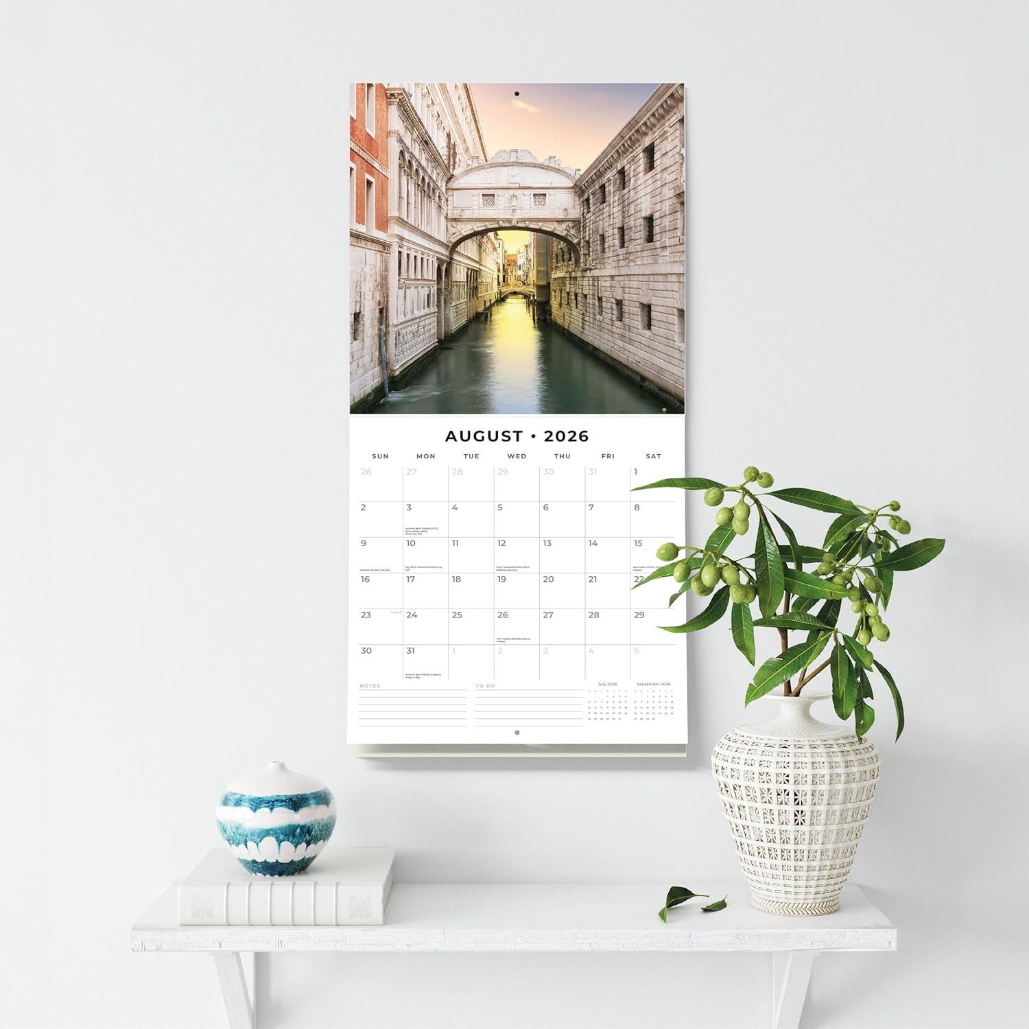 Red Robin 2026 Bridges of the World Monthly Wall Calendar | 12" x 24" Open | Premium Thick & Sturdy Paper | Hangable 12 Month Calendar | Lined Notes & To Do Area | Vivid Images | Plastic Free