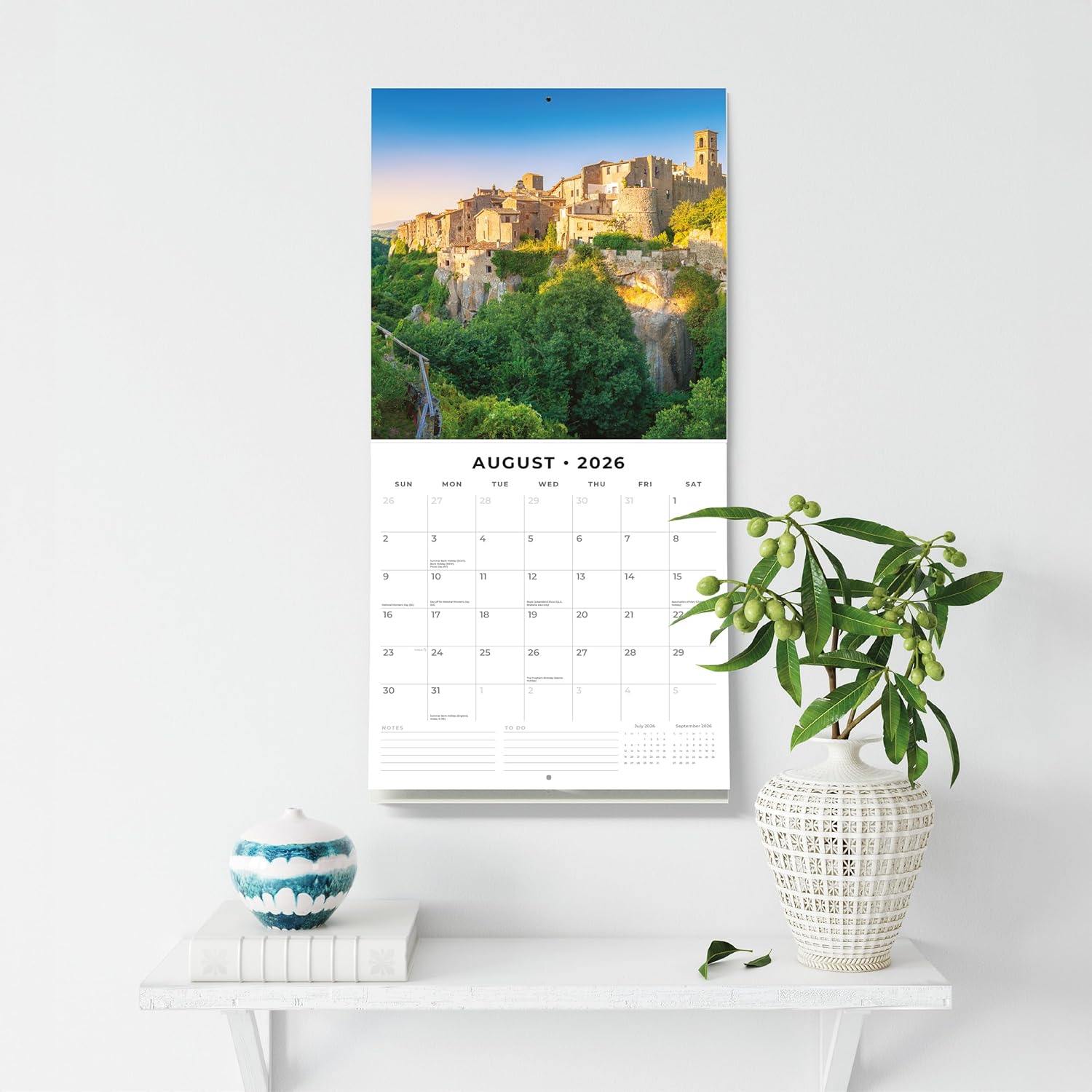 Red Robin 2026 Tuscany Monthly Wall Calendar | 12" x 24" Open | Premium Thick & Sturdy Paper | Hangable 12 Month Calendar | Lined Notes & To Do Area | Vivid Images | Plastic Free