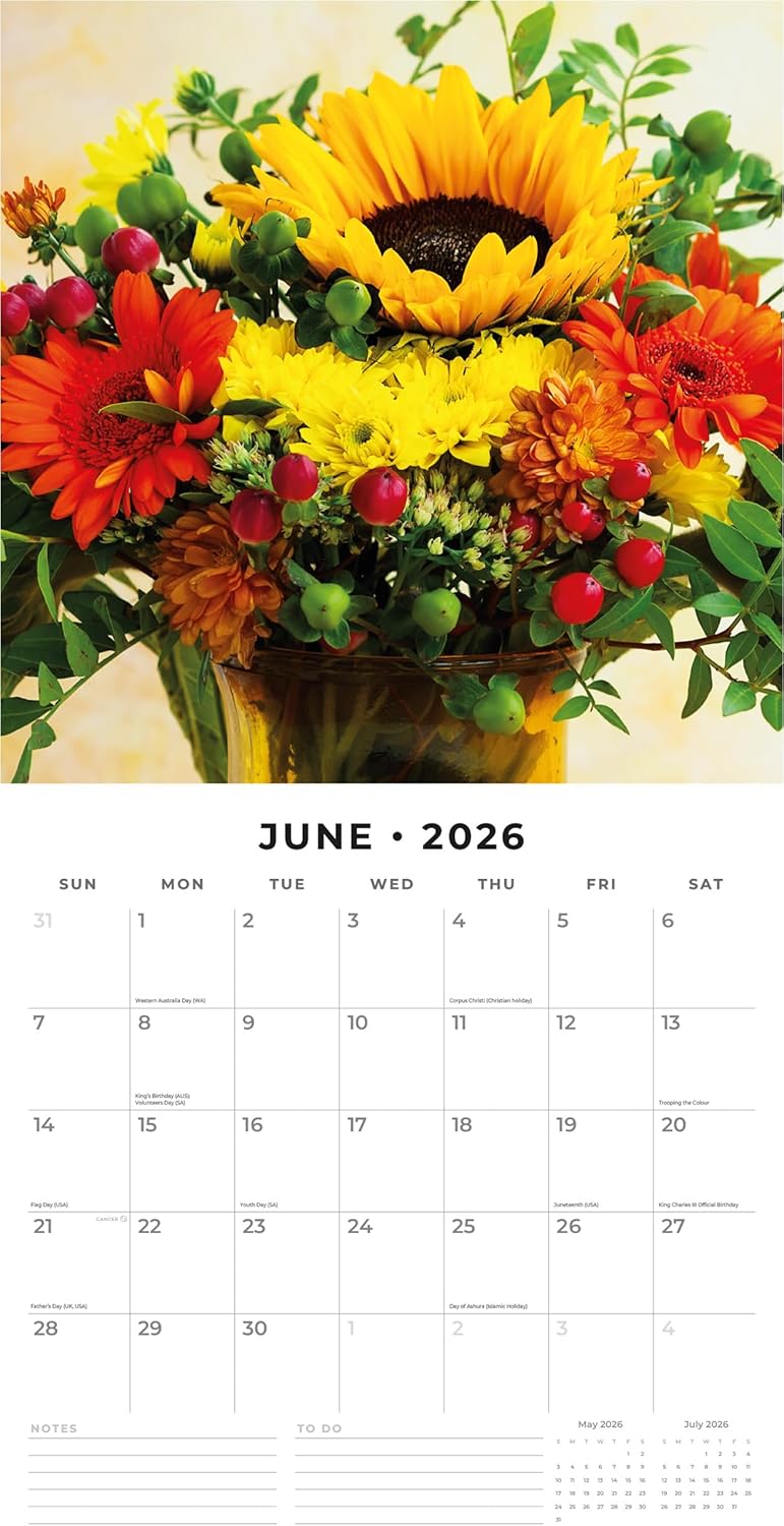 Red Robin 2026 Floral Bouquet Monthly Wall Calendar | 12" x 24" Open | Premium Thick & Sturdy Paper | Hangable 12 Month Calendar | Lined Notes & To Do Area | Vivid Images | Plastic Free