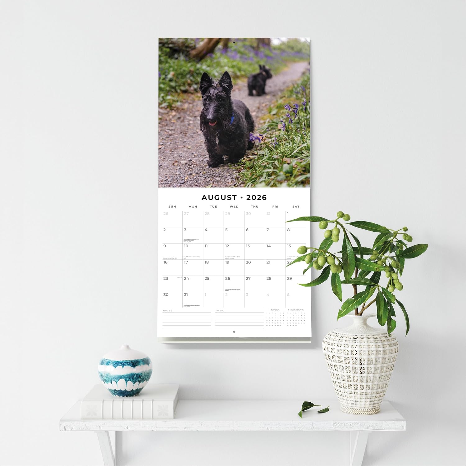 Red Robin 2026 Scottish Terriers Monthly Wall Calendar | 12" x 24" Open | Premium Thick & Sturdy Paper | Hangable 12 Month Calendar | Lined Notes & To Do Area | Vivid Images | Plastic Free