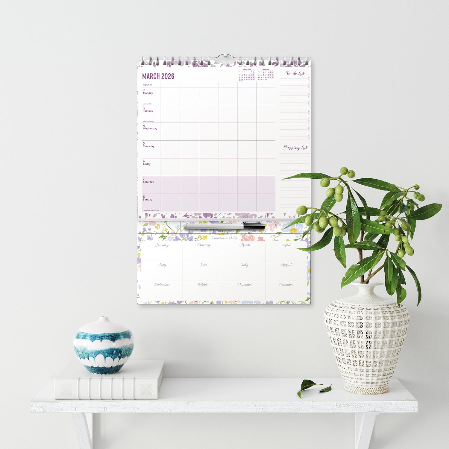 Red Robin 2026 Weekly Family Planner | Includes Pen & Stickers | 12" x 24" Open | Premium Thick & Sturdy Paper | Hangable 12 Month Calendar | Lined Notes & To Do Area | Plastic Free