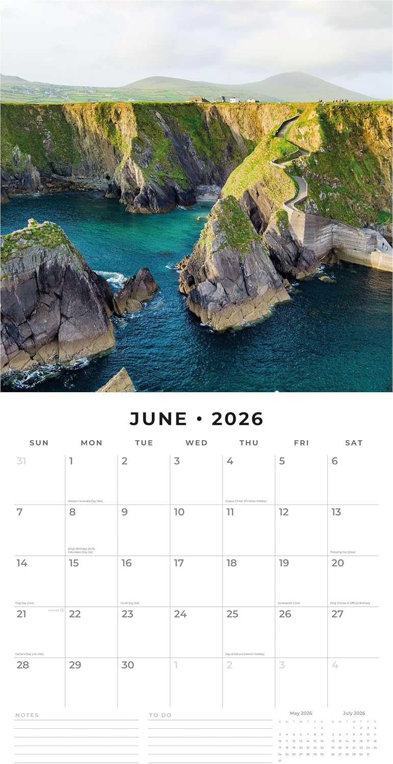 Red Robin 2026 Coastlines of Ireland Monthly Wall Calendar | 12" x 24" Open | Premium Thick & Sturdy Paper | Hangable 12 Month Calendar | Lined Notes & To Do Area | Vivid Images | Plastic Free