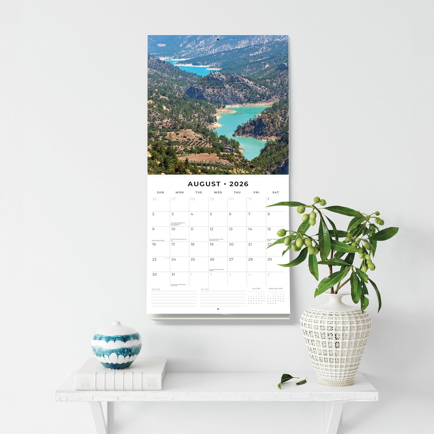 Red Robin 2026 Lakes Monthly Wall Calendar | 12" x 24" Open | Premium Thick & Sturdy Paper | Hangable 12 Month Calendar | Lined Notes & To Do Area | Vivid Images | Plastic Free