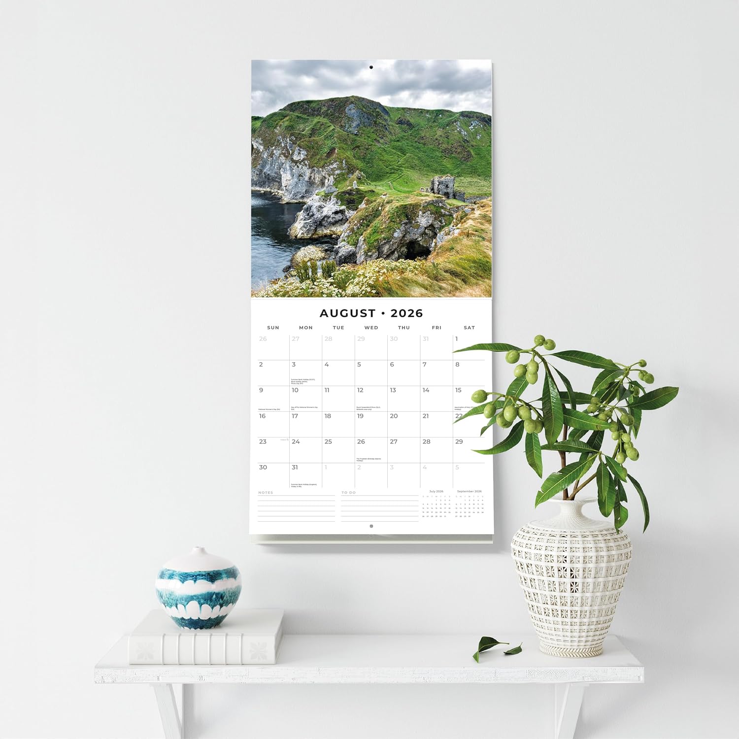 Red Robin 2026 Coastlines of Ireland Monthly Wall Calendar | 12" x 24" Open | Premium Thick & Sturdy Paper | Hangable 12 Month Calendar | Lined Notes & To Do Area | Vivid Images | Plastic Free