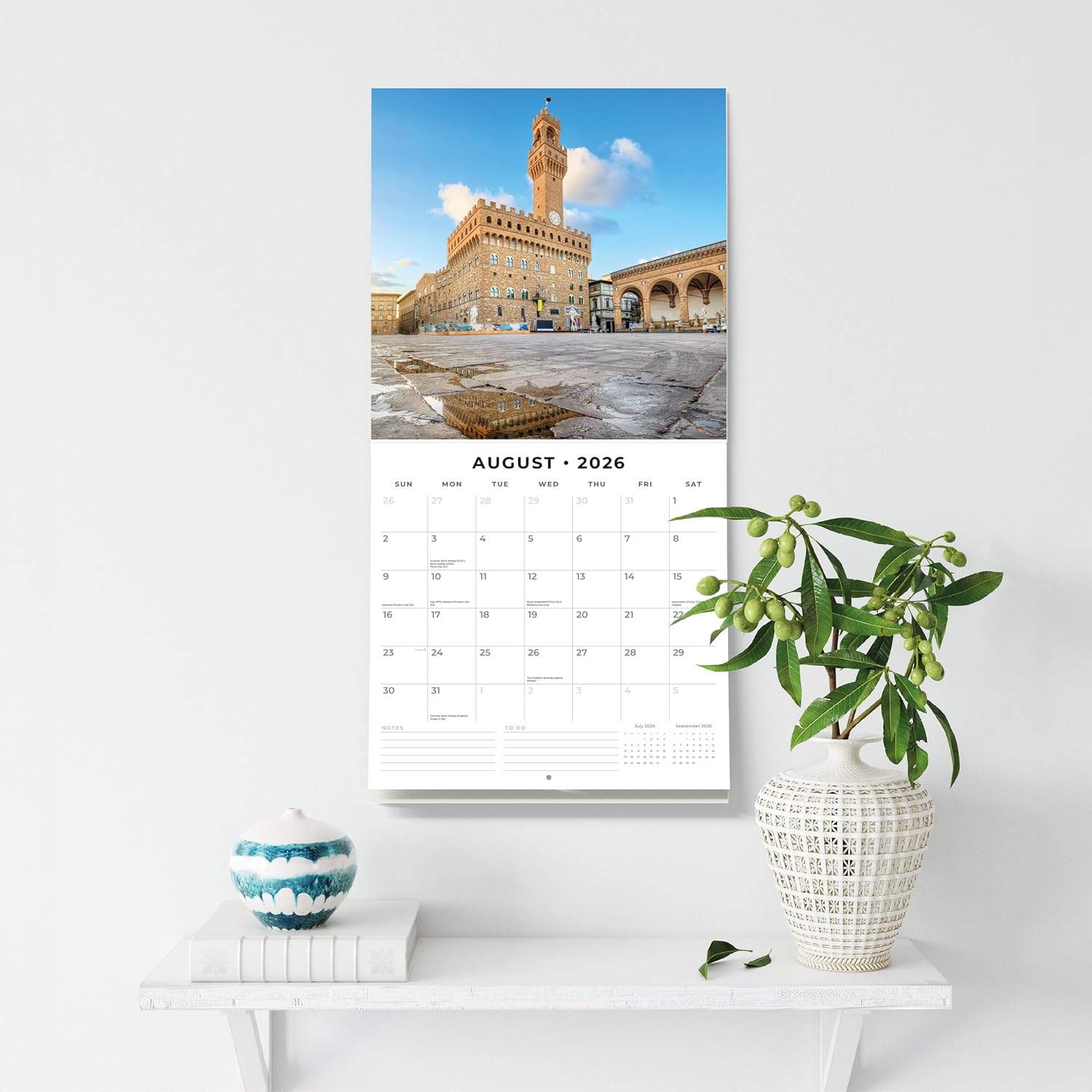 Red Robin 2026 Florence Monthly Wall Calendar | 12" x 24" Open | Premium Thick & Sturdy Paper | Hangable 12 Month Calendar | Lined Notes & To Do Area | Vivid Images | Plastic Free