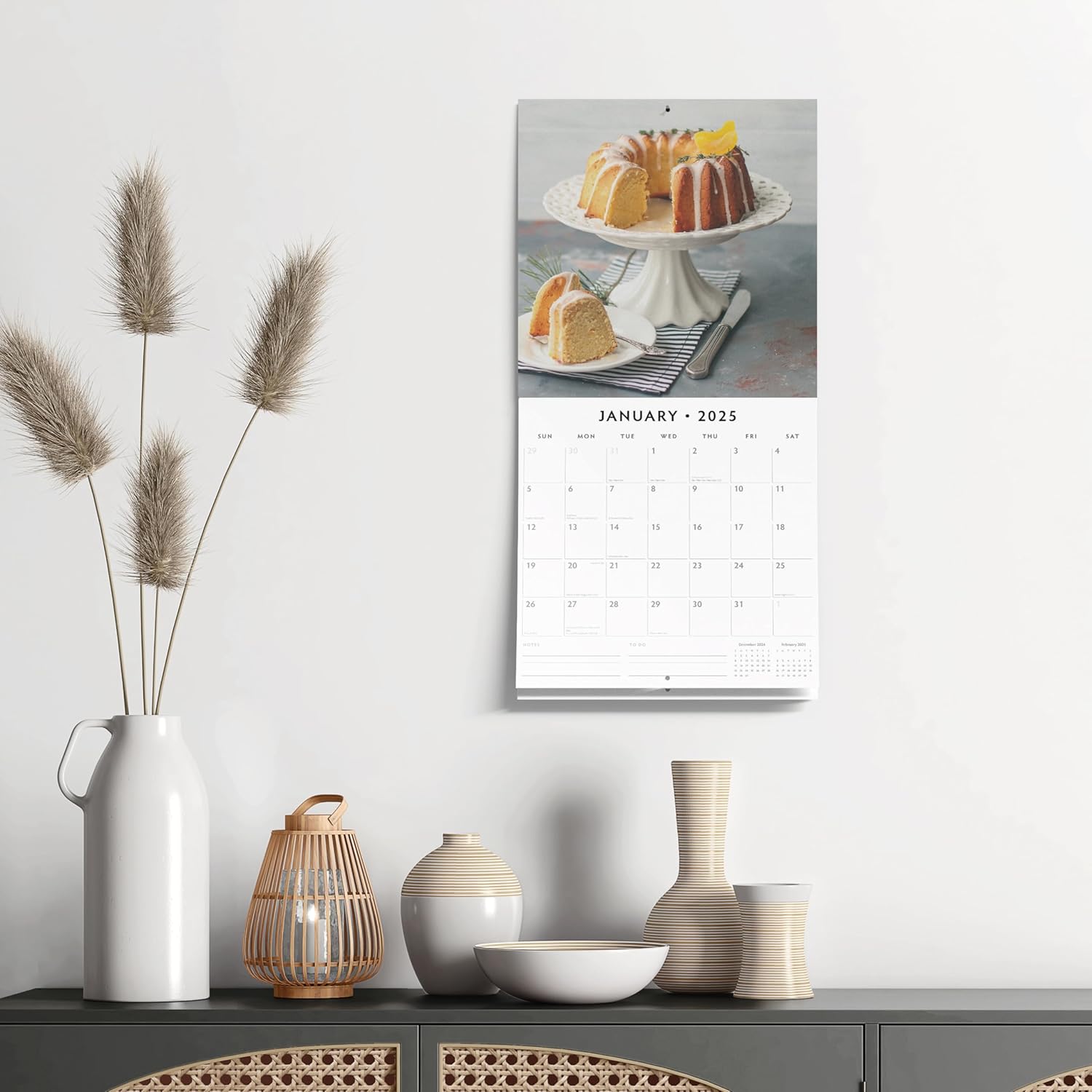 Red Robin 2025 Baking Monthly Wall Calendar | 12" x 24" Open | Premium Thick & Sturdy Paper | Hangable 12 Month Calendar | Plastic Free | 4 Month Transition Page for 2024