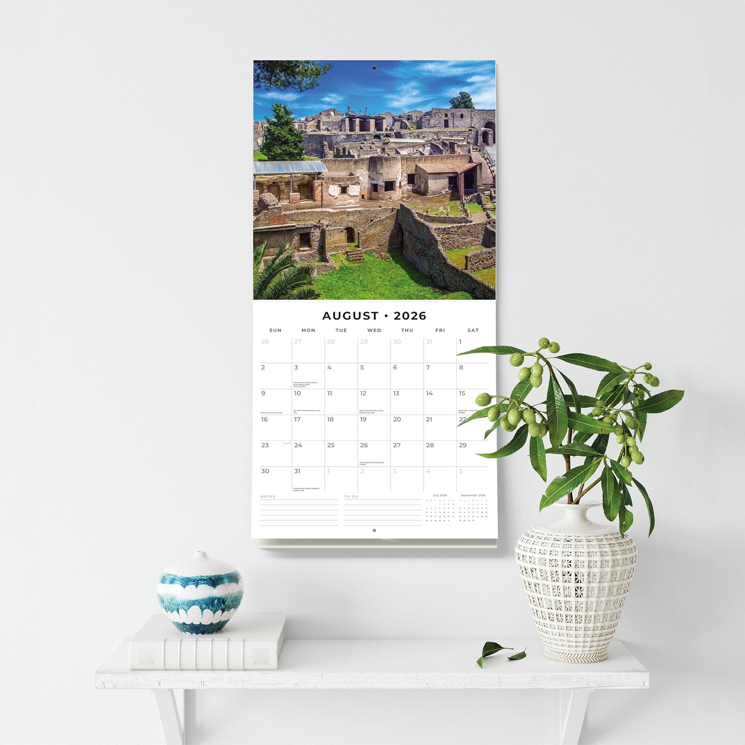 Red Robin 2026 Italy Monthly Wall Calendar | 12" x 24" Open | Premium Thick & Sturdy Paper | Hangable 12 Month Calendar | Lined Notes & To Do Area | Vivid Images | Plastic Free