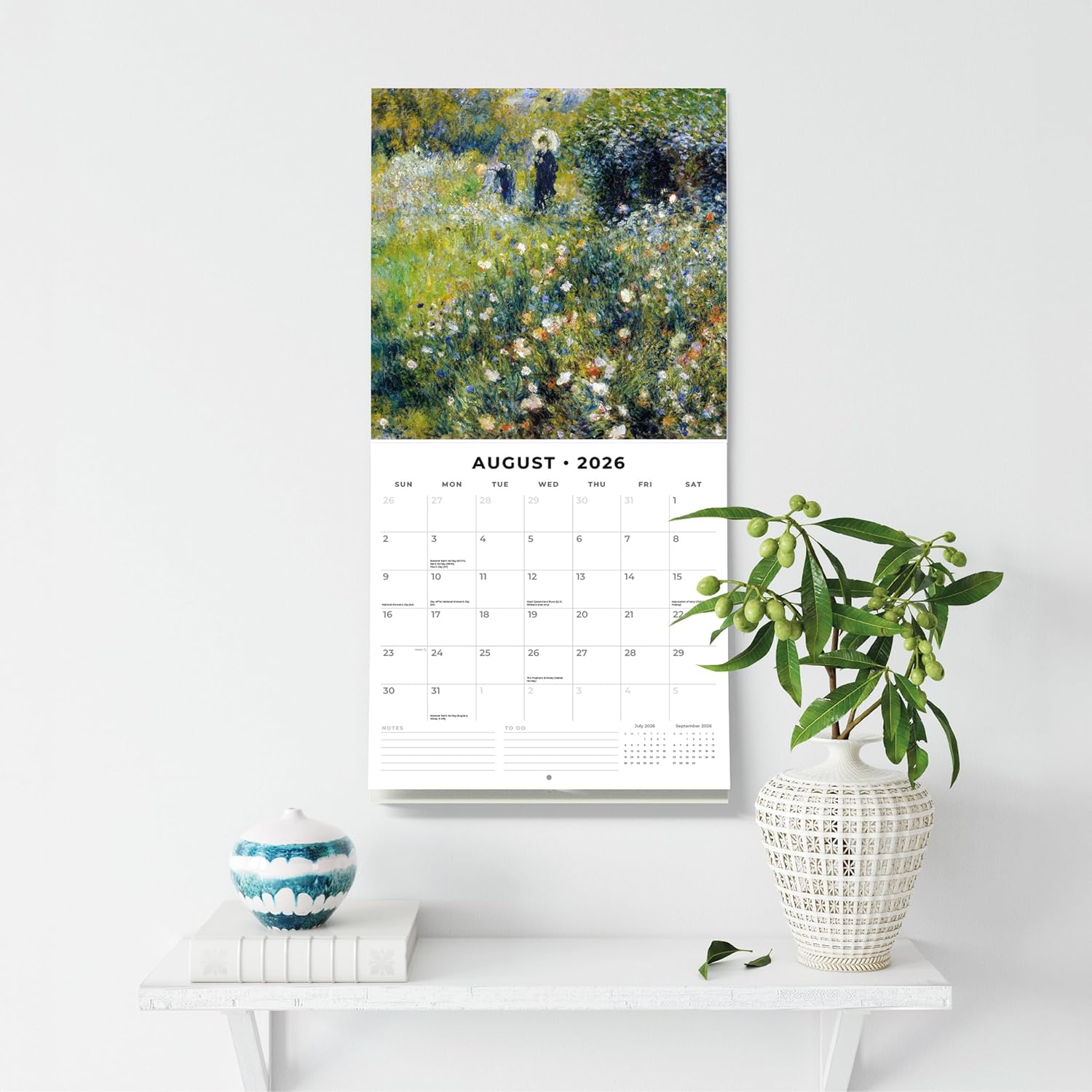 Red Robin 2026 Renoir Monthly Wall Calendar | 12" x 24" Open | Premium Thick & Sturdy Paper | Hangable 12 Month Calendar | Lined Notes & To Do Area | Vivid Images | Plastic Free