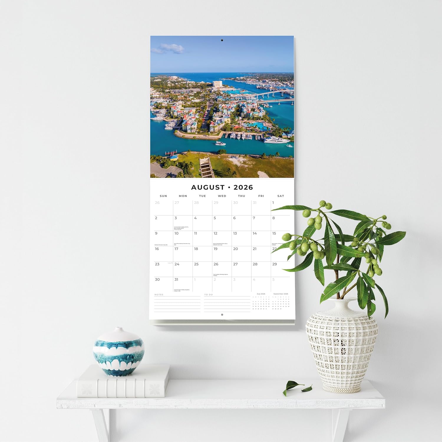Red Robin 2026 Tropical Islands Monthly Wall Calendar | 12" x 24" Open | Premium Thick & Sturdy Paper | Hangable 12 Month Calendar | Lined Notes & To Do Area | Vivid Images | Plastic Free