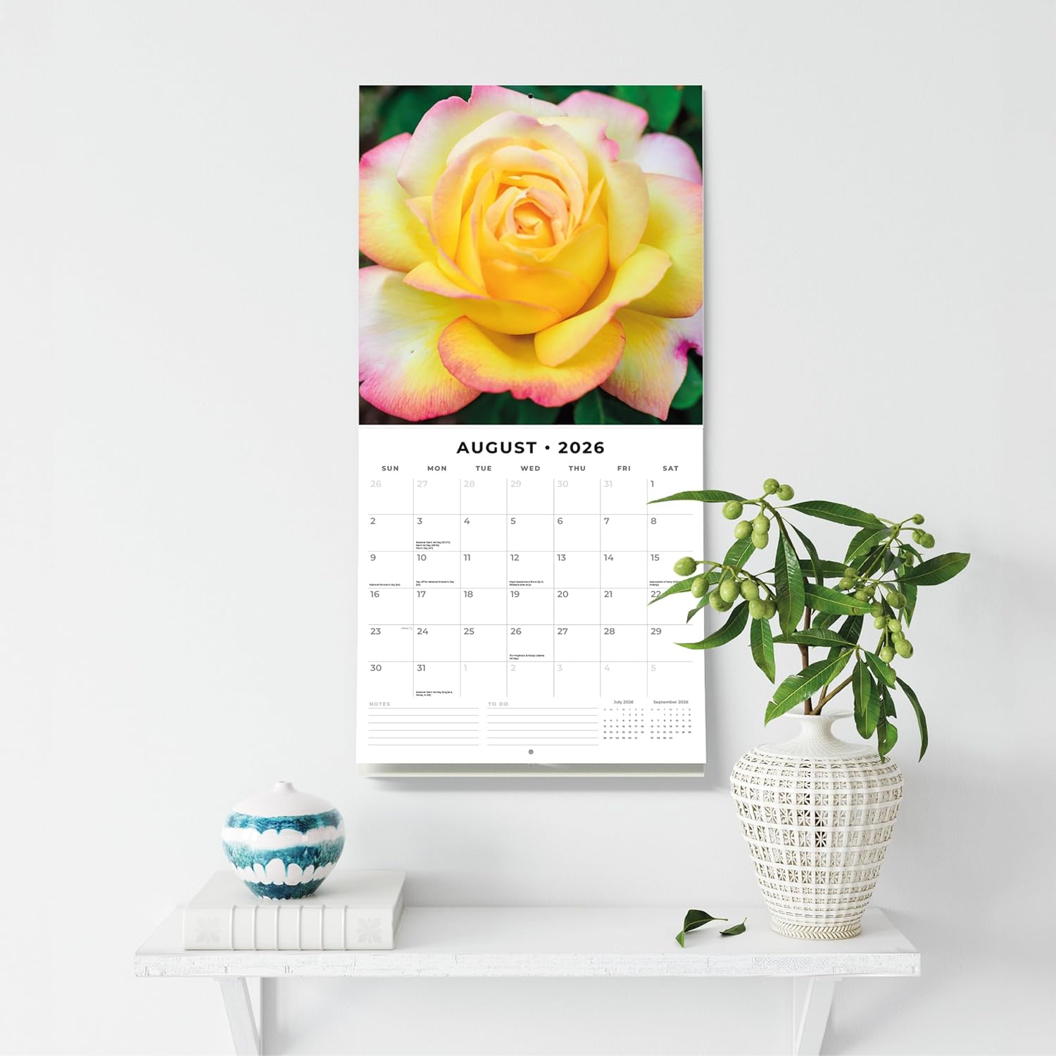 Red Robin 2026 Roses Monthly Wall Calendar | 12" x 24" Open | Premium Thick & Sturdy Paper | Hangable 12 Month Calendar | Lined Notes & To Do Area | Vivid Images | Plastic Free