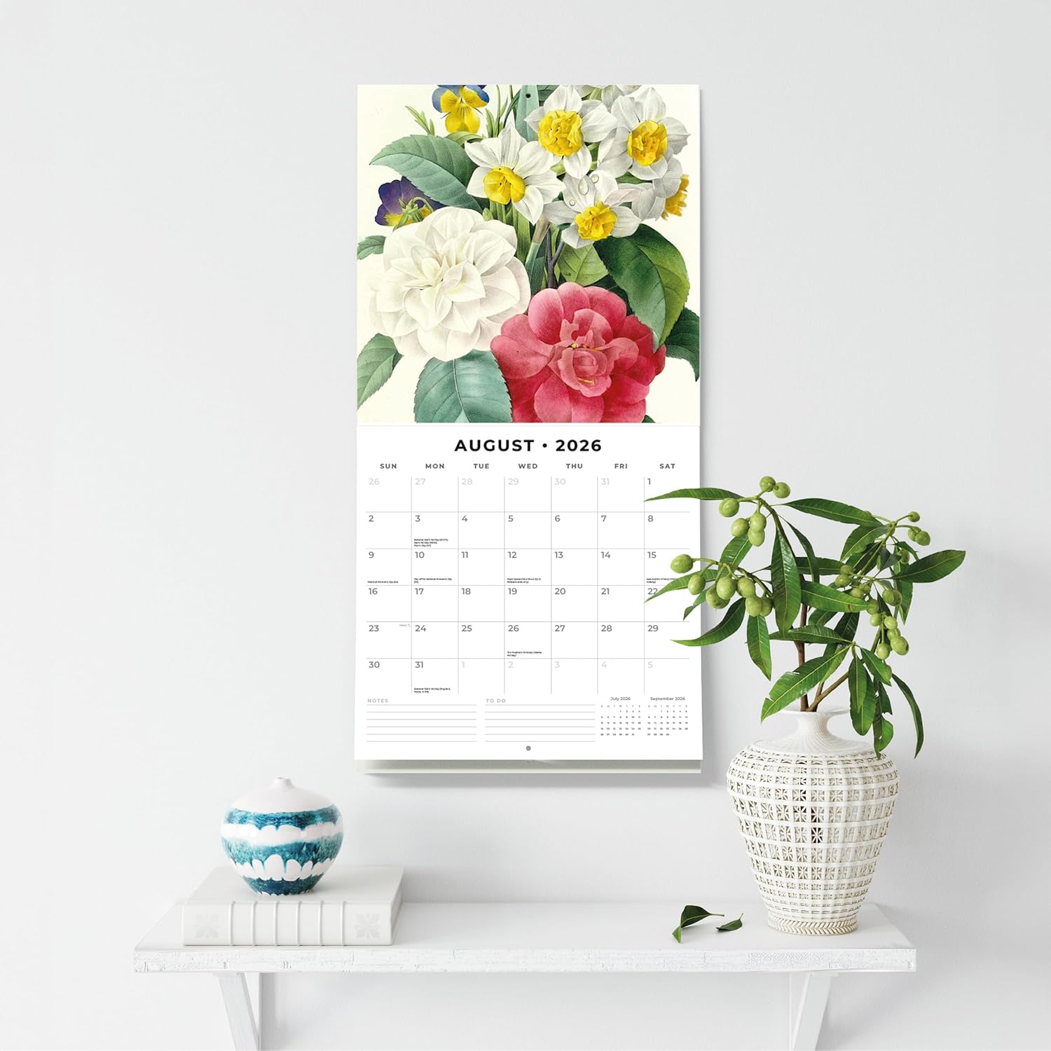 Red Robin 2026 Redoute Monthly Wall Calendar | 12" x 24" Open | Premium Thick & Sturdy Paper | Hangable 12 Month Calendar | Lined Notes & To Do Area | Vivid Images | Plastic Free