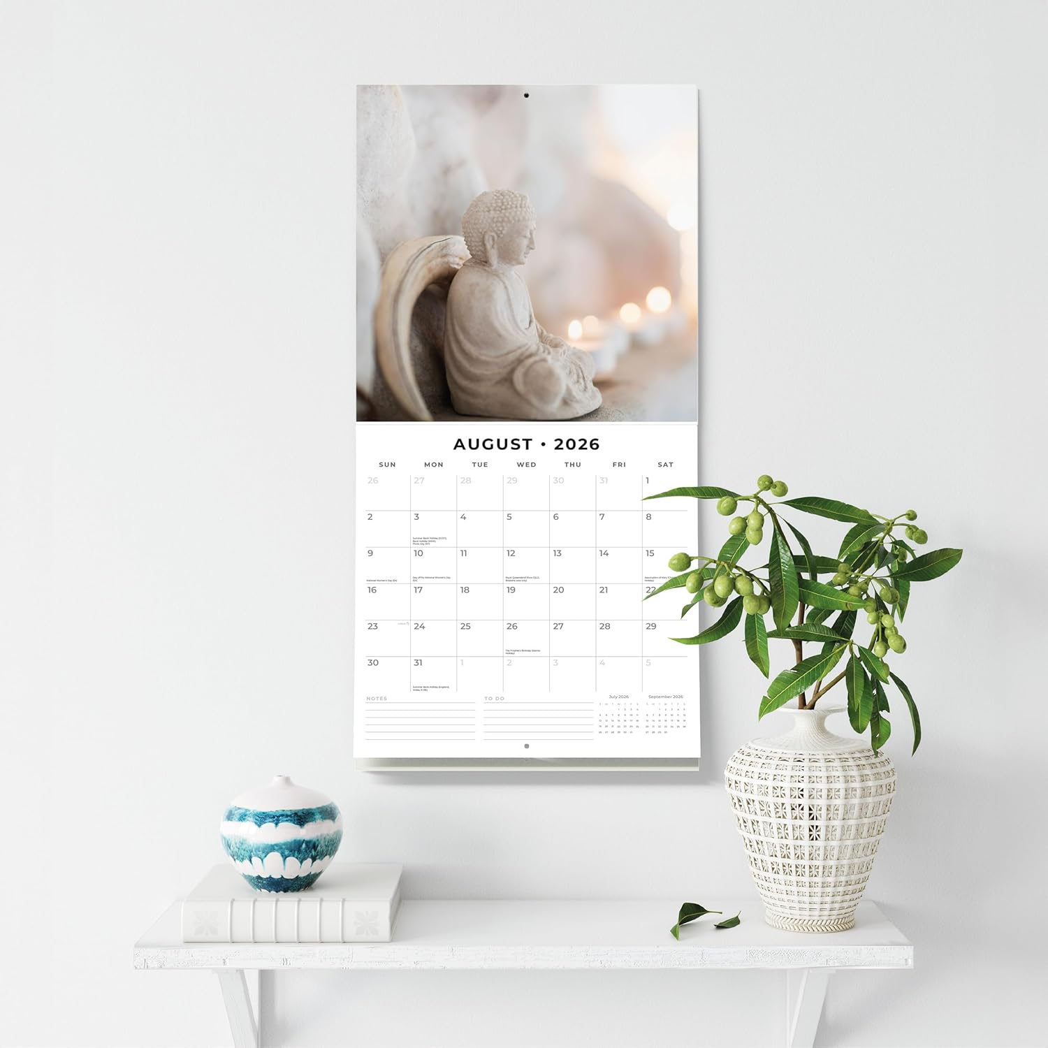 Red Robin 2026 Zen Monthly Wall Calendar | 12" x 24" Open | Premium Thick & Sturdy Paper | Hangable 12 Month Calendar | Lined Notes & To Do Area | Vivid Images | Plastic Free