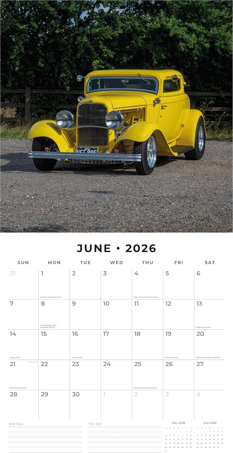 Red Robin 2026 Custom Cars Monthly Wall Calendar | 12" x 24" Open | Premium Thick & Sturdy Paper | Hangable 12 Month Calendar | Lined Notes & To Do Area | Vivid Images | Plastic Free
