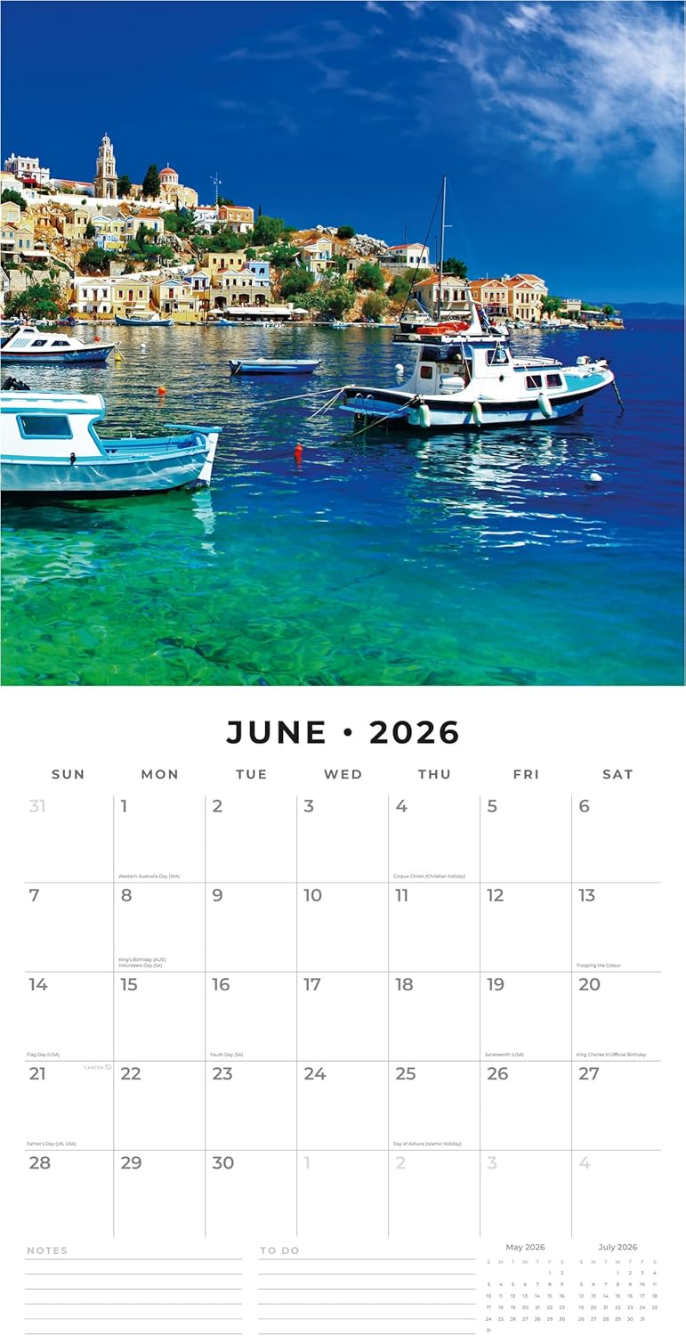 Red Robin 2026 Greek Islands Monthly Wall Calendar | 12" x 24" Open | Premium Thick & Sturdy Paper | Hangable 12 Month Calendar | Lined Notes & To Do Area | Vivid Images | Plastic Free