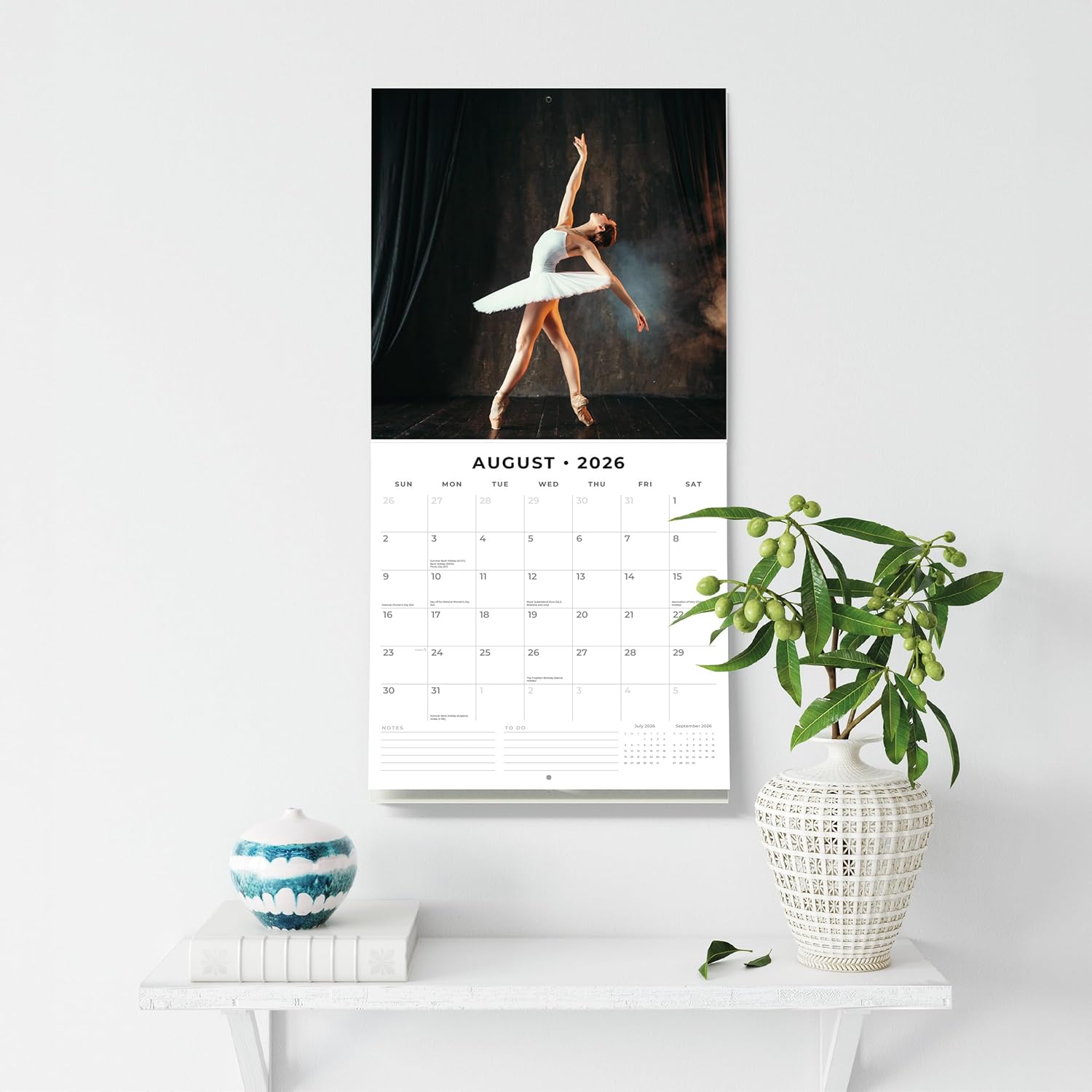 Red Robin 2026 Ballet Monthly Wall Calendar | 12" x 24" Open | Premium Thick & Sturdy Paper | Hangable 12 Month Calendar | Lined Notes & To Do Area | Vivid Images | Plastic Free