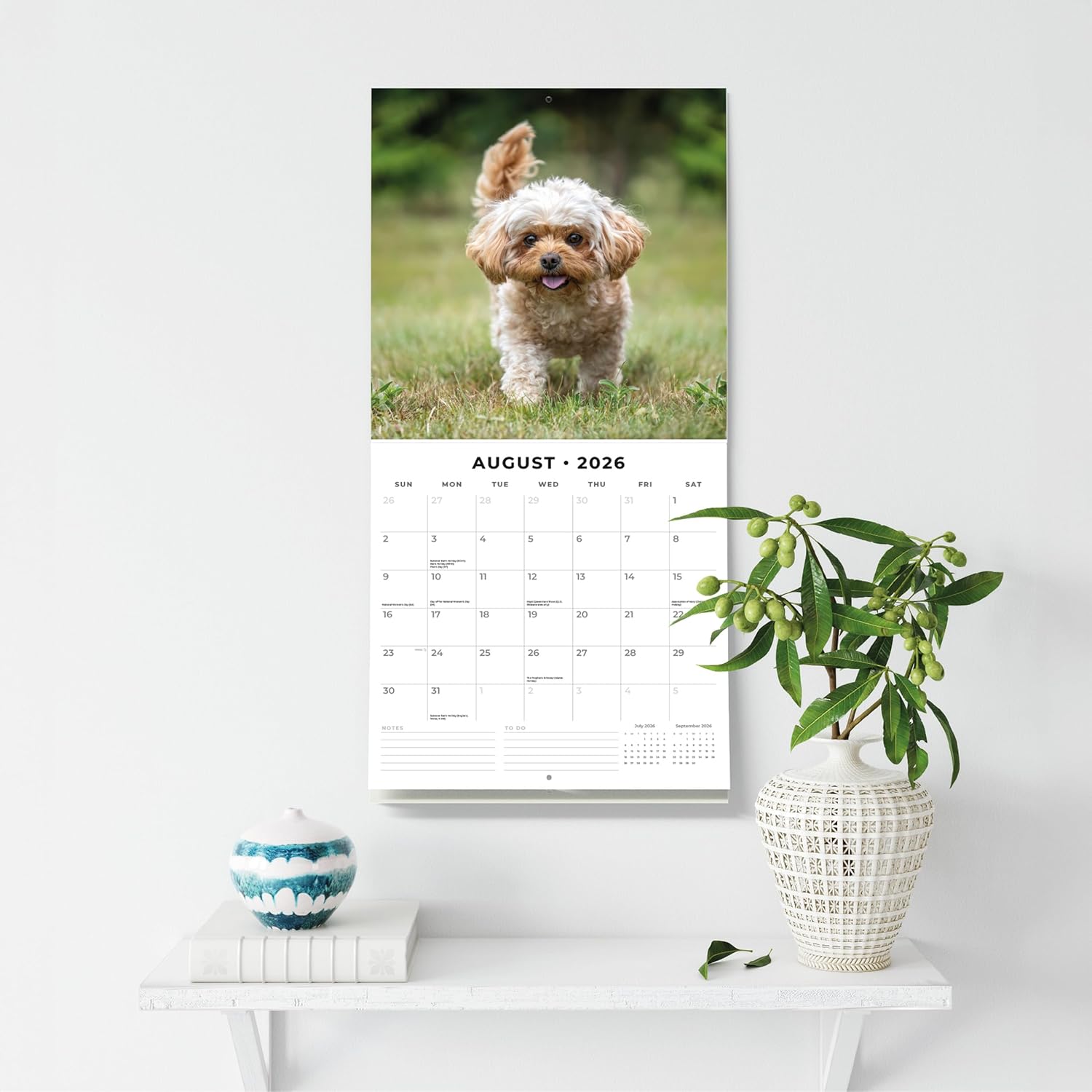 Red Robin 2026 Cute Puppies Monthly Wall Calendar | 12" x 24" Open | Premium Thick & Sturdy Paper | Hangable 12 Month Calendar | Lined Notes & To Do Area | Vivid Images | Plastic Free