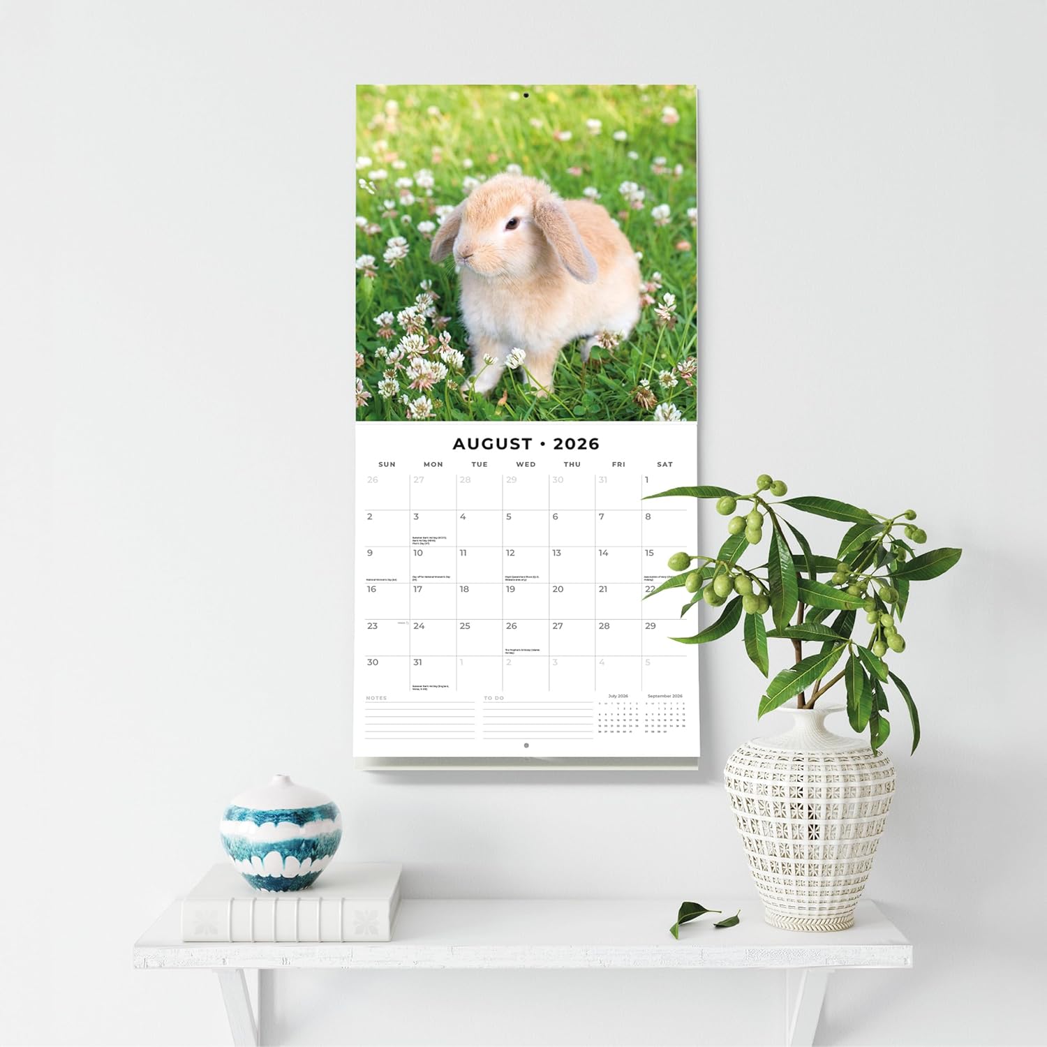 Red Robin 2026 Long Eared Rabbits Monthly Wall Calendar | 12" x 24" Open | Premium Thick & Sturdy Paper | Hangable 12 Month Calendar | Lined Notes & To Do Area | Vivid Images | Plastic Free