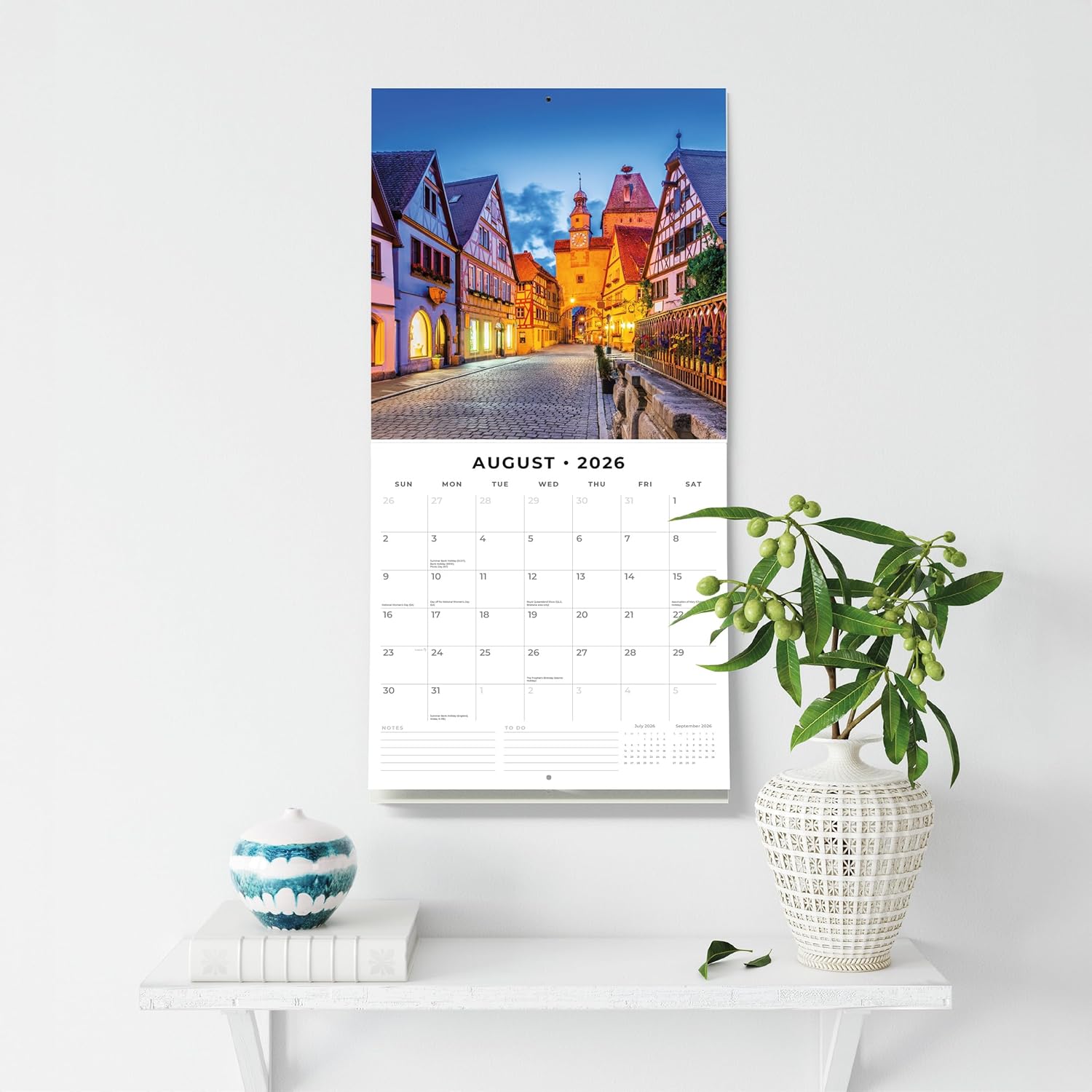 Red Robin 2026 Medieval Towns Monthly Wall Calendar | 12" x 24" Open | Premium Thick & Sturdy Paper | Hangable 12 Month Calendar | Lined Notes & To Do Area | Vivid Images | Plastic Free
