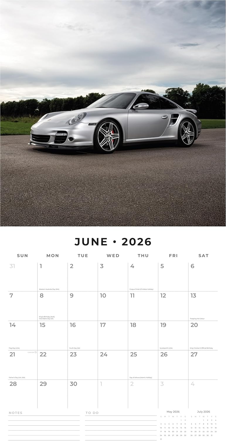 Red Robin 2026 Porsche Monthly Wall Calendar | 12" x 24" Open | Premium Thick & Sturdy Paper | Hangable 12 Month Calendar | Lined Notes & To Do Area | Vivid Images | Plastic Free