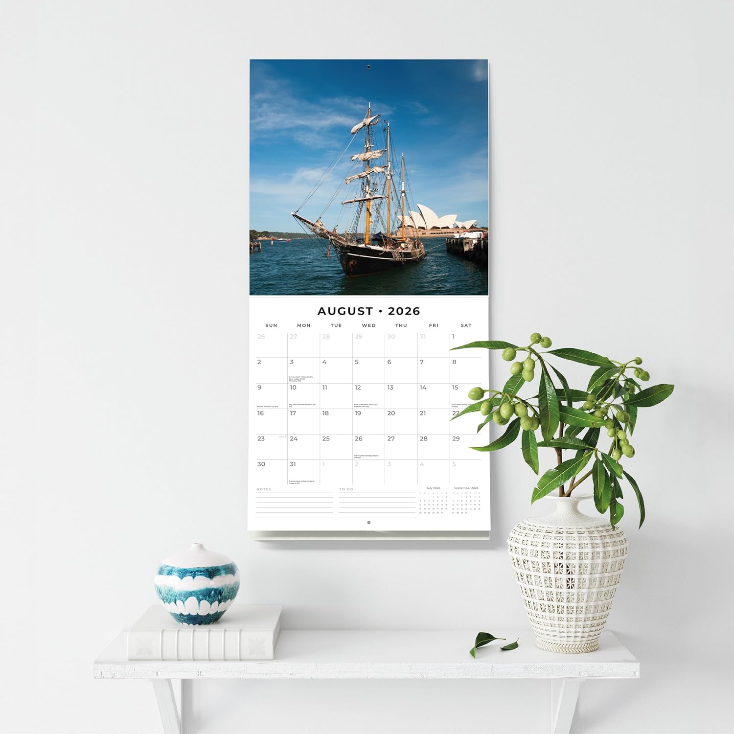 Red Robin 2026 Tall Ships Monthly Wall Calendar | 12" x 24" Open | Premium Thick & Sturdy Paper | Hangable 12 Month Calendar | Lined Notes & To Do Area | Vivid Images | Plastic Free