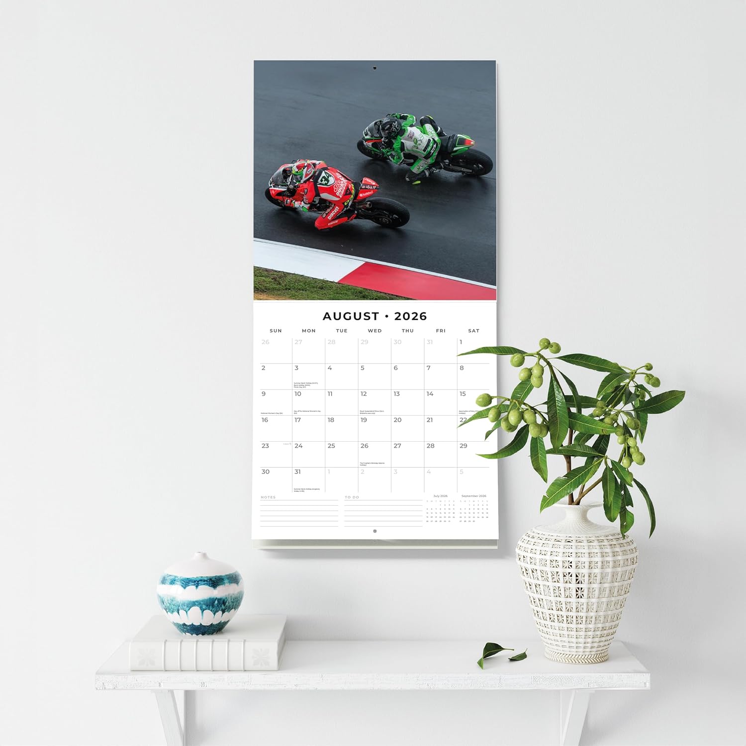 Red Robin 2026 Superbikes Monthly Wall Calendar | 12" x 24" Open | Premium Thick & Sturdy Paper | Hangable 12 Month Calendar | Lined Notes & To Do Area | Vivid Images | Plastic Free