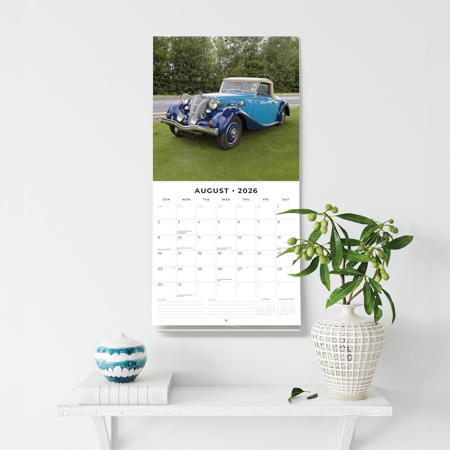 Red Robin 2026 Classic Cars Monthly Wall Calendar | 12" x 24" Open | Premium Thick & Sturdy Paper | Hangable 12 Month Calendar | Lined Notes & To Do Area | Vivid Images | Plastic Free