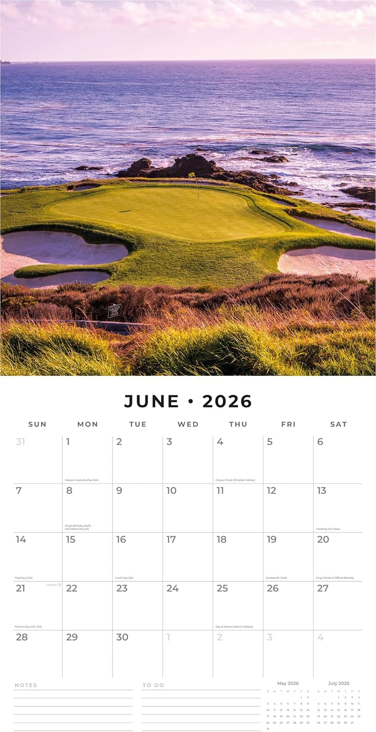 Red Robin 2026 World of Golf Monthly Wall Calendar | 12" x 24" Open | Premium Thick & Sturdy Paper | Hangable 12 Month Calendar | Lined Notes & To Do Area | Vivid Images | Plastic Free