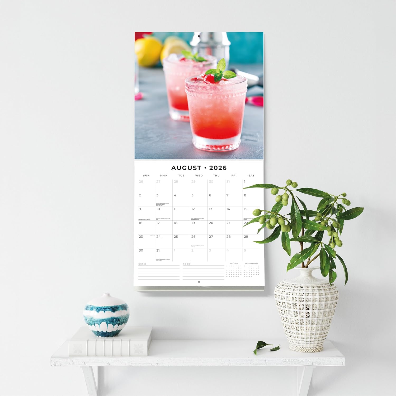 Red Robin 2026 Cocktails Monthly Wall Calendar | 12" x 24" Open | Premium Thick & Sturdy Paper | Hangable 12 Month Calendar | Lined Notes & To Do Area | Vivid Images | Plastic Free