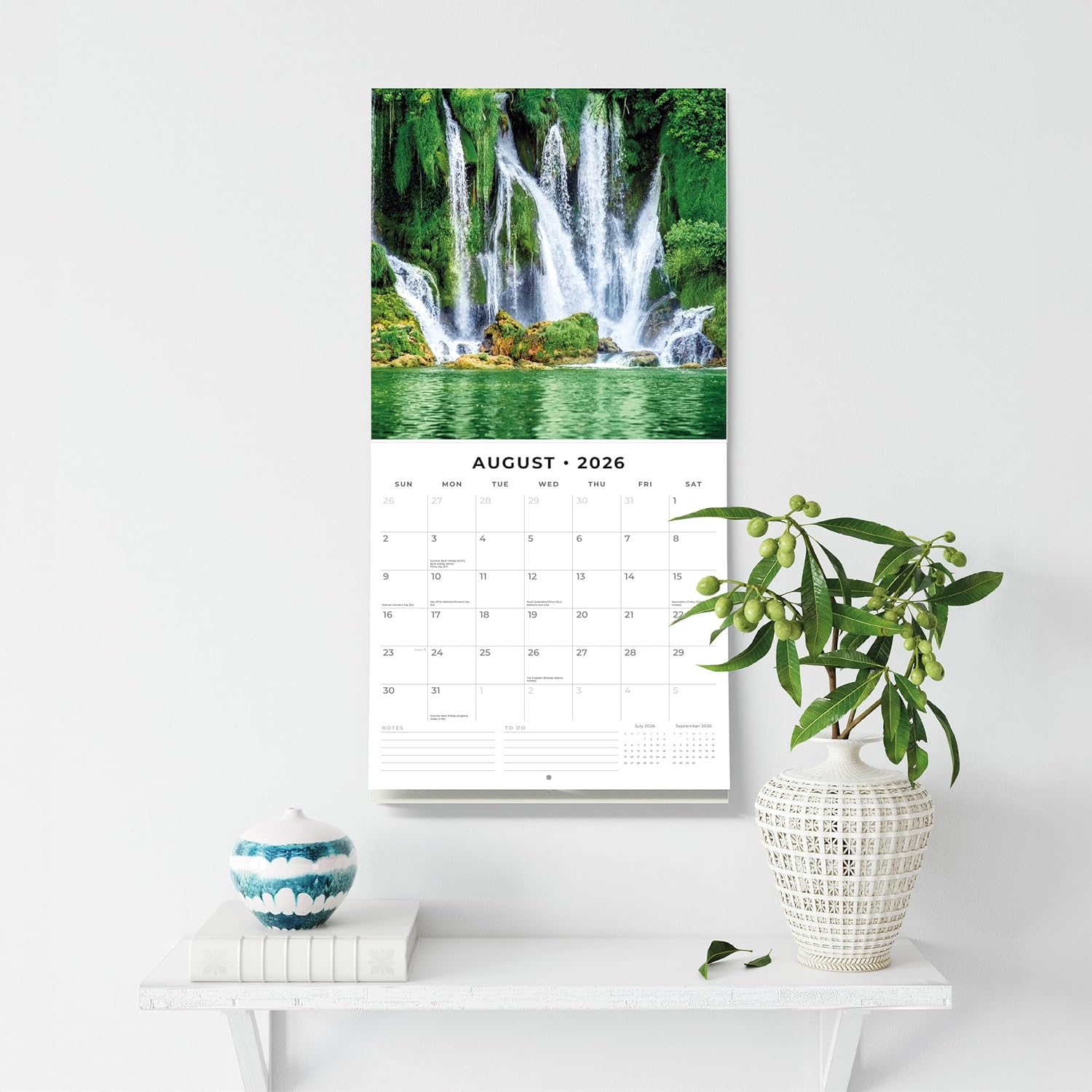 Red Robin 2026 Waterfalls Monthly Wall Calendar | 12" x 24" Open | Premium Thick & Sturdy Paper | Hangable 12 Month Calendar | Lined Notes & To Do Area | Vivid Images | Plastic Free