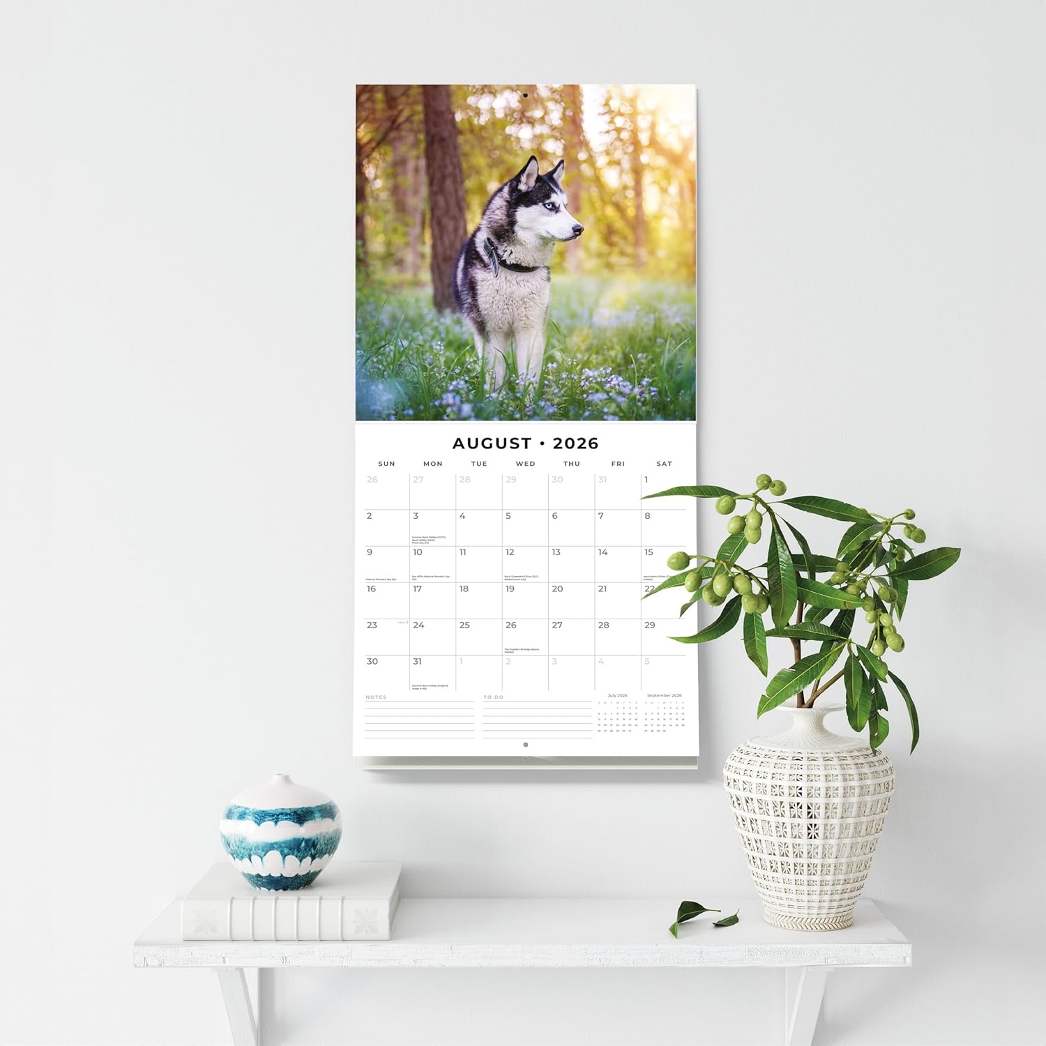 Red Robin 2026 Huskies Monthly Wall Calendar | 12" x 24" Open | Premium Thick & Sturdy Paper | Hangable 12 Month Calendar | Lined Notes & To Do Area | Vivid Images | Plastic Free