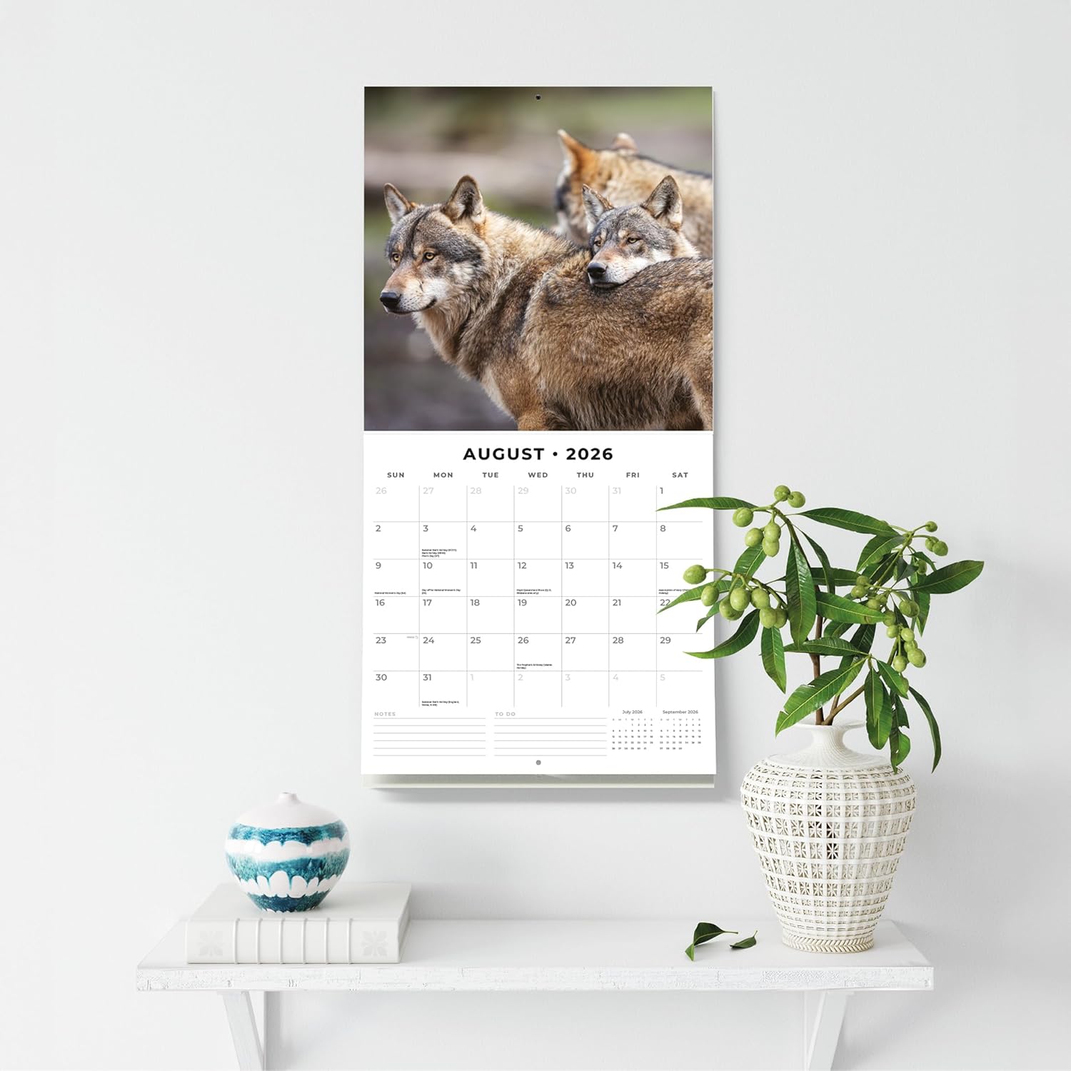 Red Robin 2026 Wolves Monthly Wall Calendar | 12" x 24" Open | Premium Thick & Sturdy Paper | Hangable 12 Month Calendar | Lined Notes & To Do Area | Vivid Images | Plastic Free