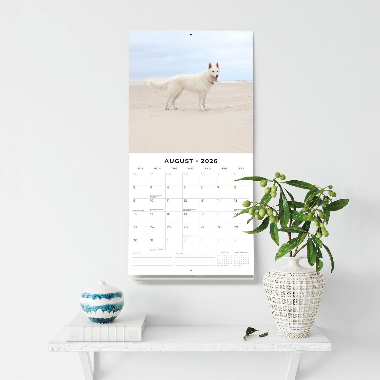 Red Robin 2026 White German Shepherds Monthly Wall Calendar | 12" x 24" Open | Premium Thick & Sturdy Paper | Hangable 12 Month Calendar | Lined Notes & To Do Area | Vivid Images | Plastic Free