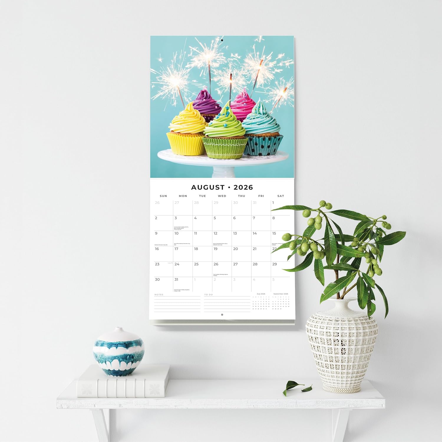 Red Robin 2026 Cupcakes Monthly Wall Calendar | 12" x 24" Open | Premium Thick & Sturdy Paper | Hangable 12 Month Calendar | Lined Notes & To Do Area | Vivid Images | Plastic Free