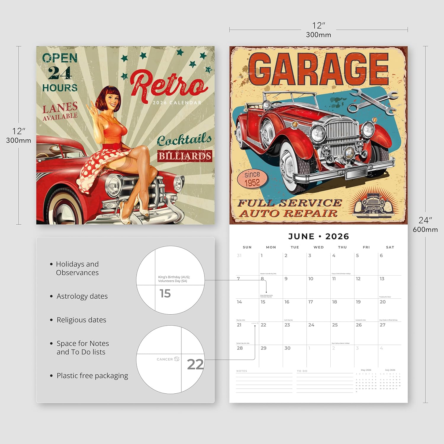 Red Robin 2026 Retro Monthly Wall Calendar | 12" x 24" Open | Premium Thick & Sturdy Paper | Hangable 12 Month Calendar | Lined Notes & To Do Area | Vivid Images | Plastic Free
