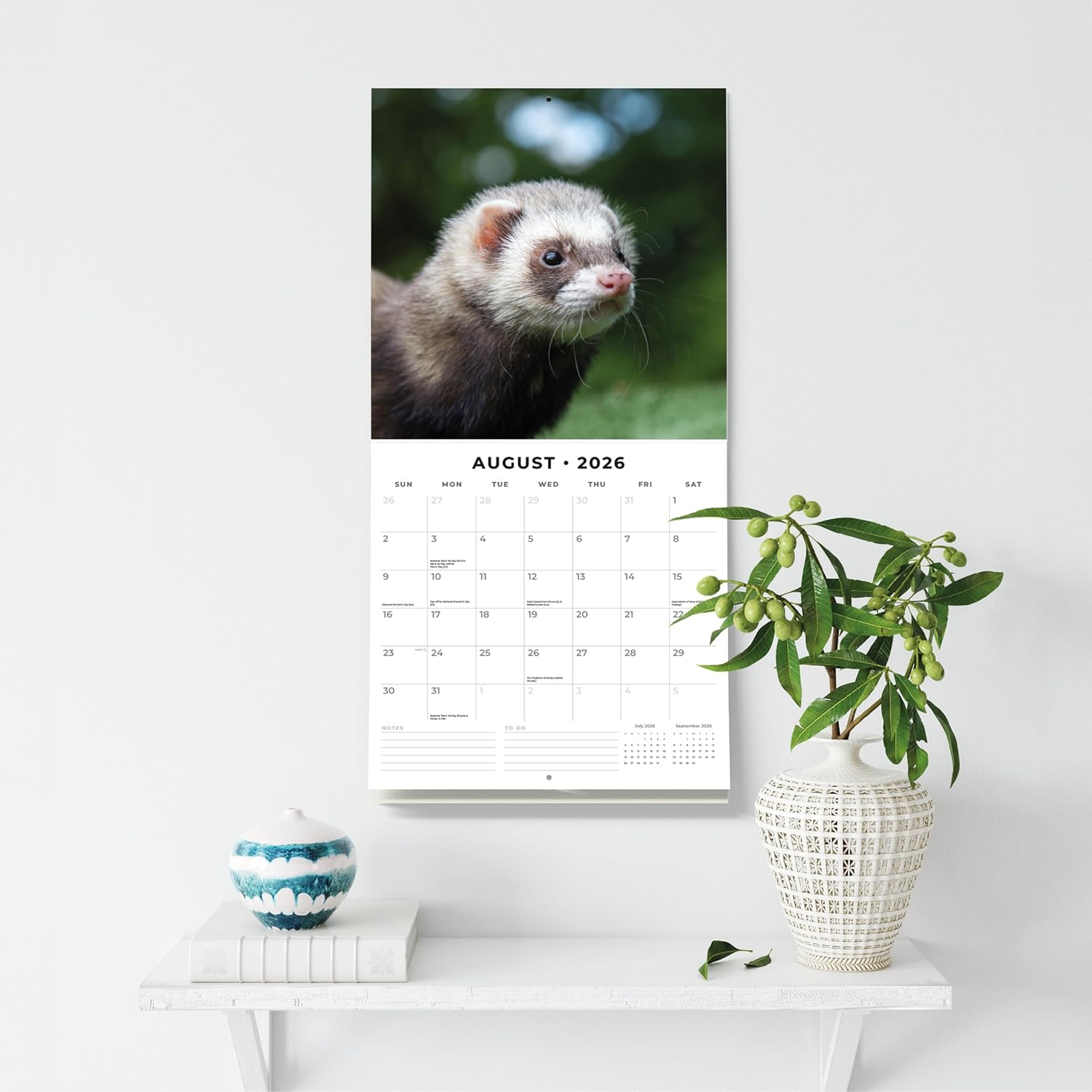 Red Robin 2026 Ferrets Monthly Wall Calendar | 12" x 24" Open | Premium Thick & Sturdy Paper | Hangable 12 Month Calendar | Lined Notes & To Do Area | Vivid Images | Plastic Free