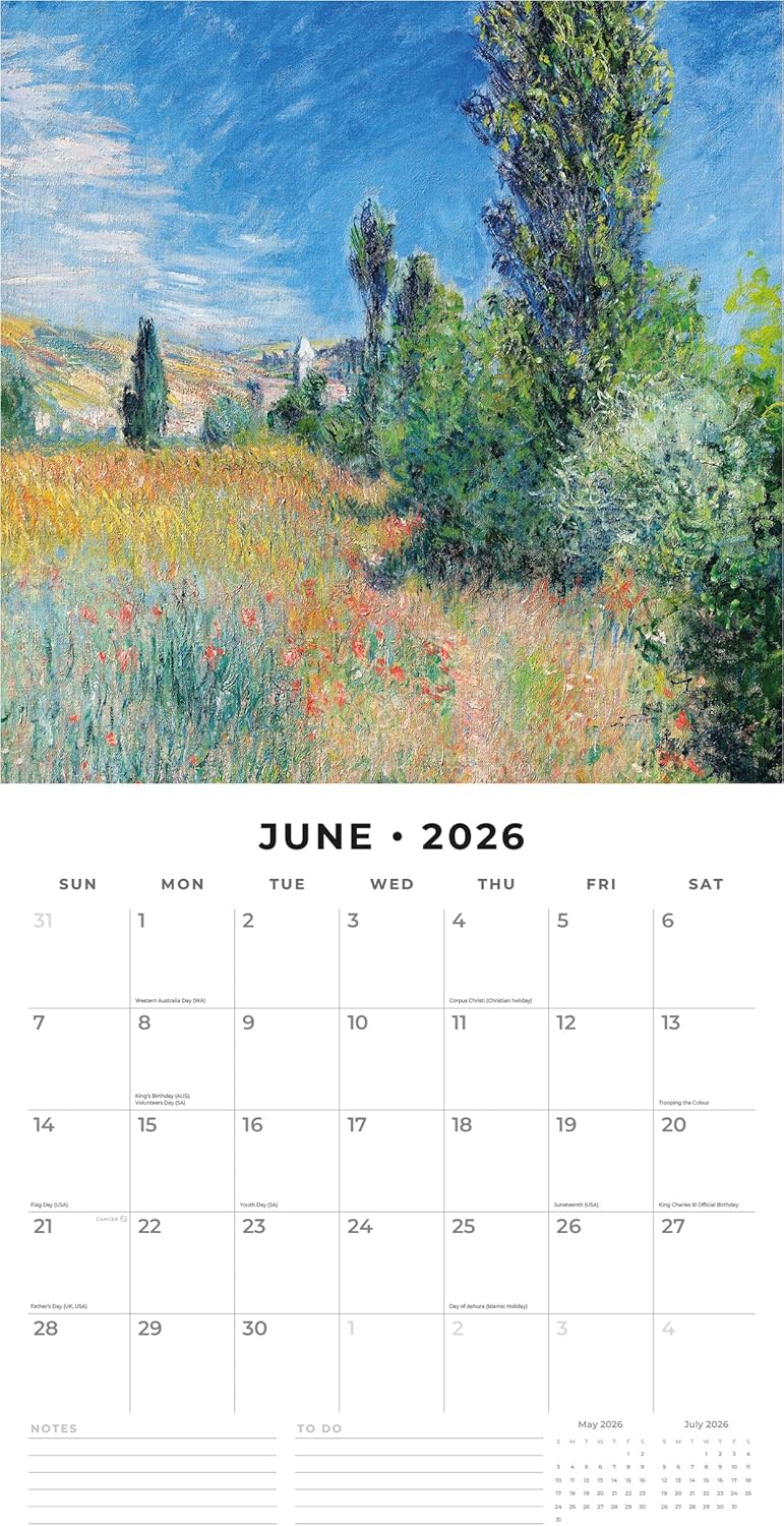 Red Robin 2026 Monet Monthly Wall Calendar | 12" x 24" Open | Premium Thick & Sturdy Paper | Hangable 12 Month Calendar | Lined Notes & To Do Area | Vivid Images | Plastic Free